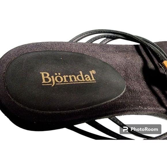 Bjorndal Black Leather Sandals Size 8 Gold Hardware - Picture 7 of 7
